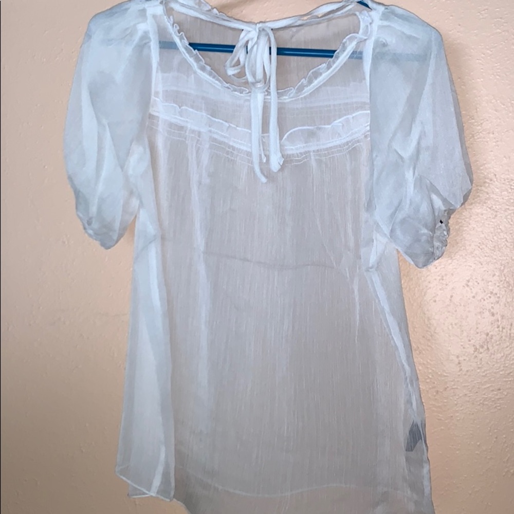 White transparent blouse with puffy sleeves - Picture 2 of 3